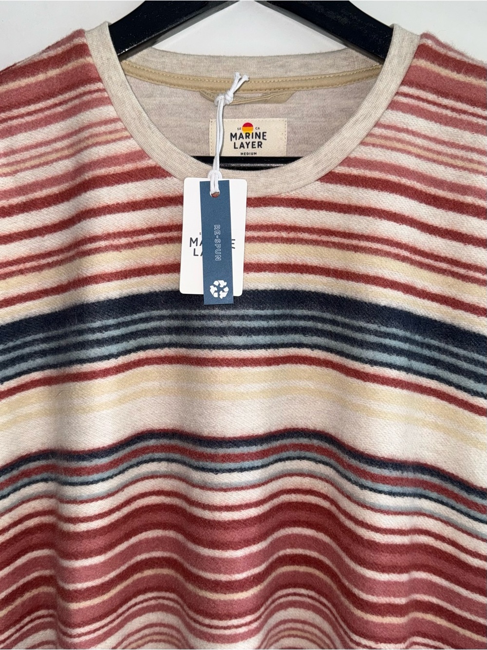 NWT Marine Layer Fleece Out Crewneck Sweatshirt in Oatmeal Multi-Stripe - Picture 2 of 11